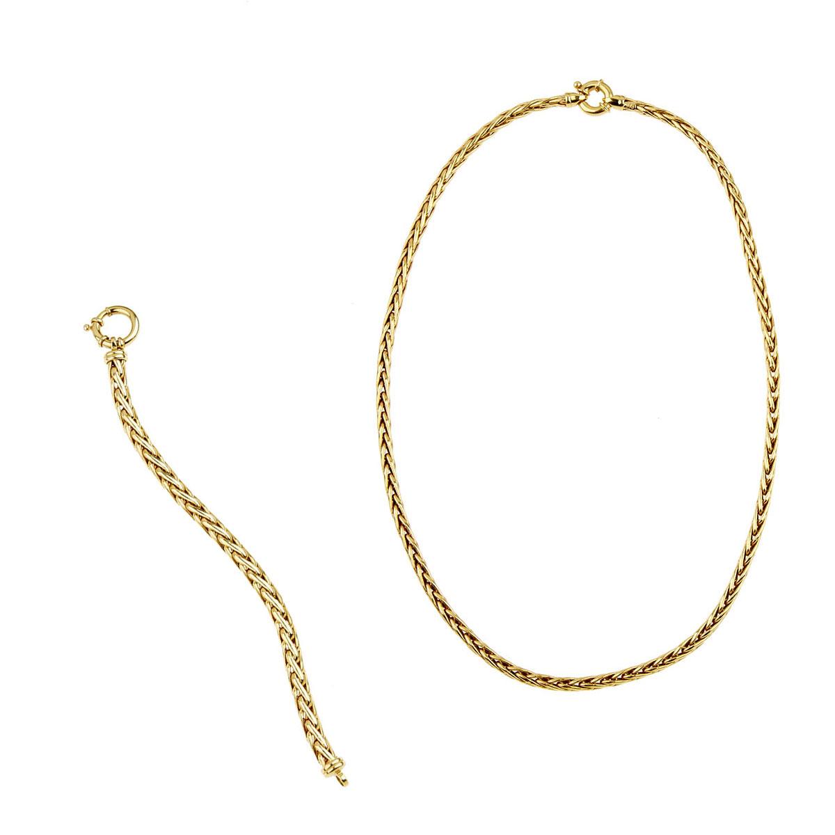 Italian 18k Yellow Gold Rope Chain and Bracelet