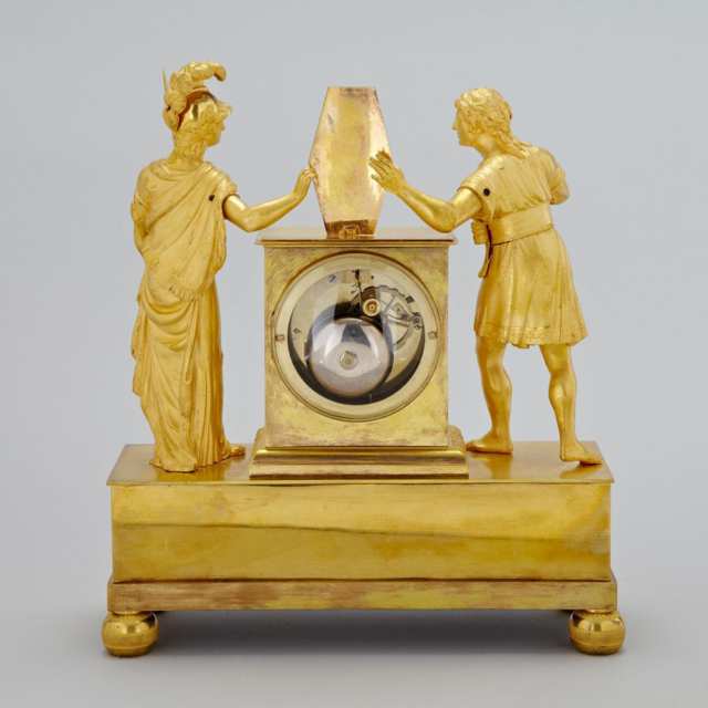 French Empire Gilt Bronze Figural Mantle Clock, Paris, early 19th century