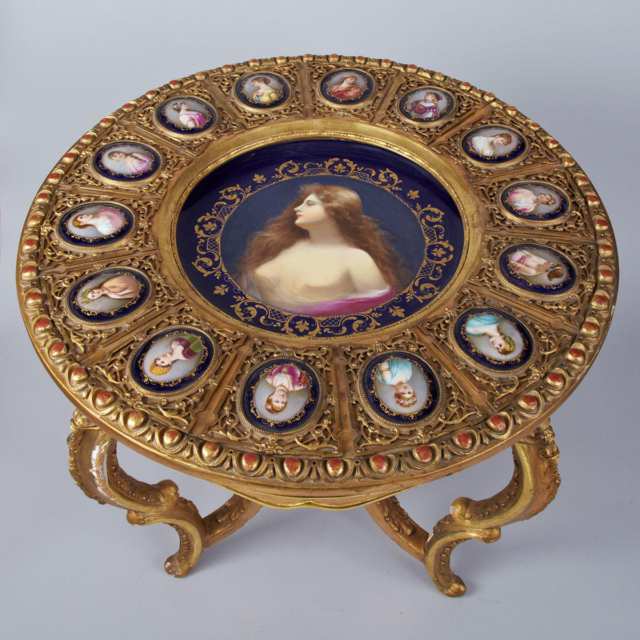 ‘Vienna’ Porcelain Mounted Gilt Wood Centre Table, c.1900