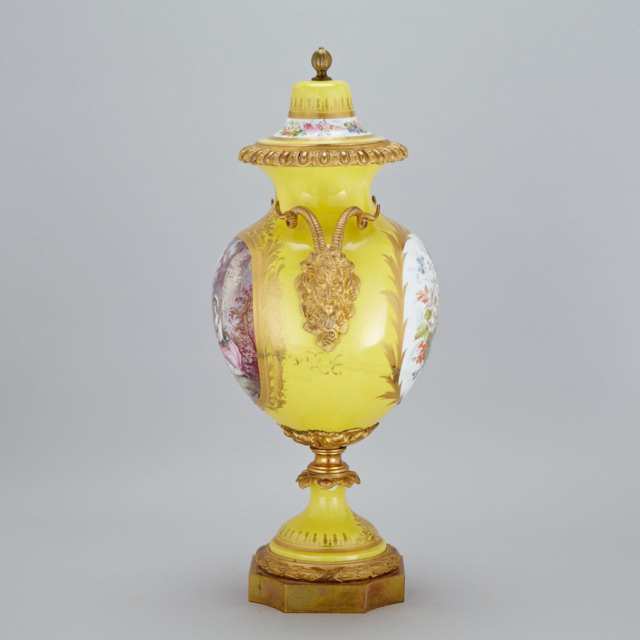 Ormolu Mounted ‘Sèvres’ Yellow Ground Covered Vase, late 19th century
