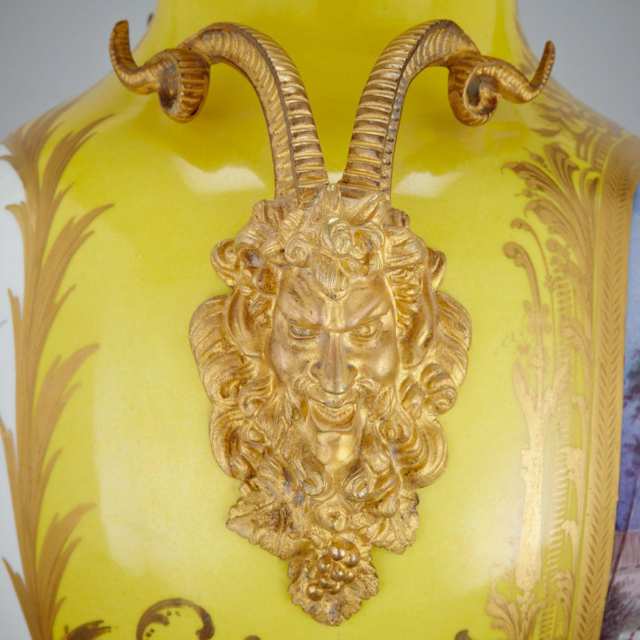Ormolu Mounted ‘Sèvres’ Yellow Ground Covered Vase, late 19th century