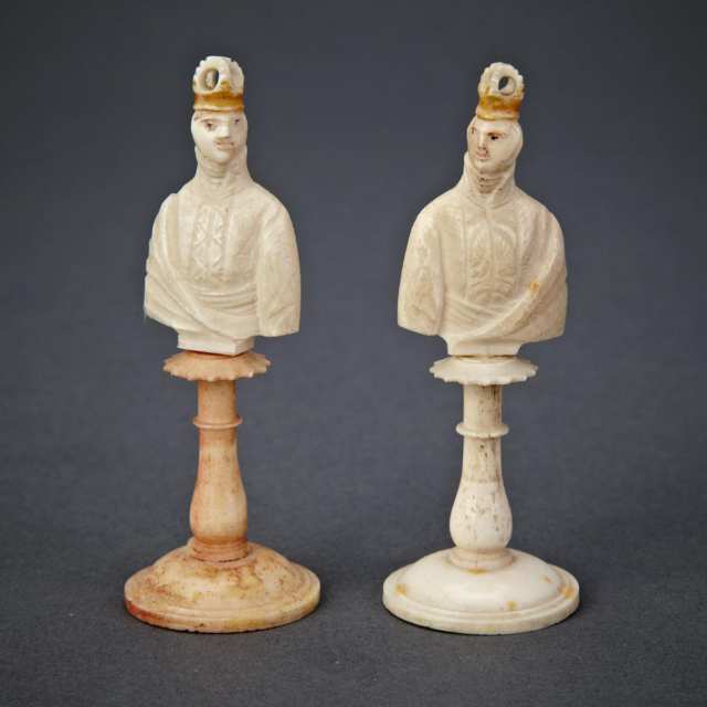 Dieppe Carved Bone Napoleonic Bust Form Chess Set, France, early 19th century