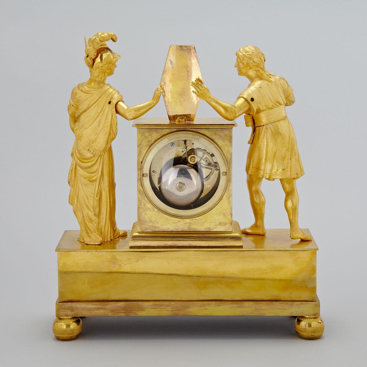 French Empire Gilt Bronze Figural Mantle Clock, Paris, early 19th century