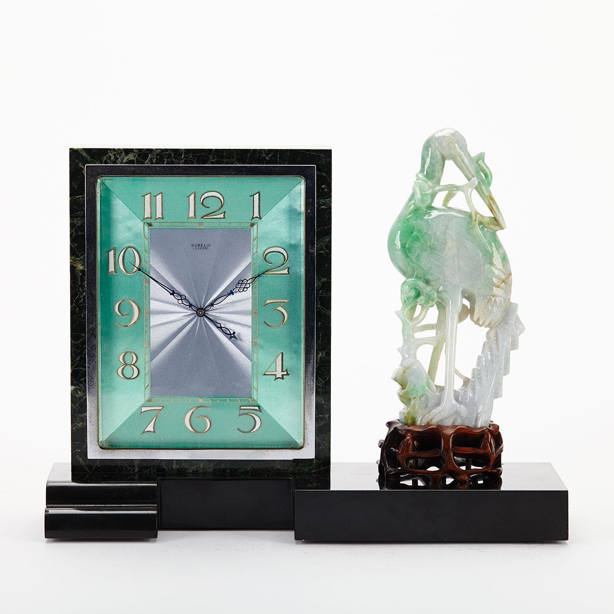 Gubelin Chinoiserie Art Deco Jadeite and Marble Clock, c.1920
