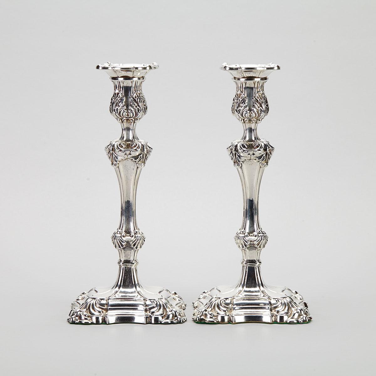 Pair of English Silver Table Candlesticks, London, 1973