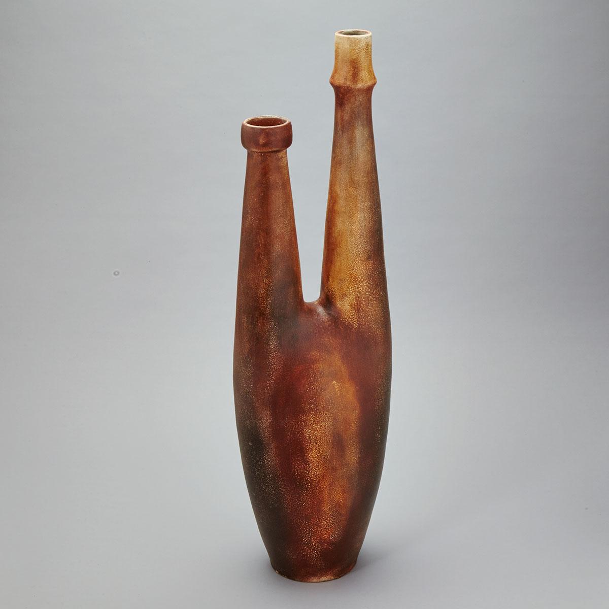 Brooklin Pottery Double Necked Vase, Theo and Susan Harlander, c.1960