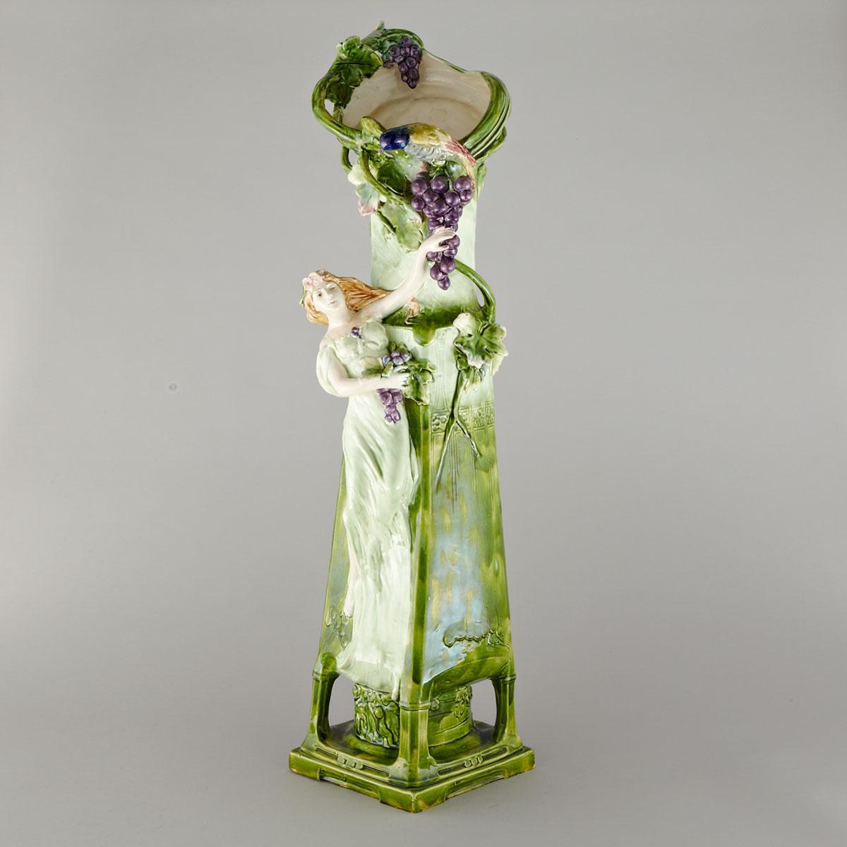 Royal Dux Majolica Large Figural Vase, early 20th century