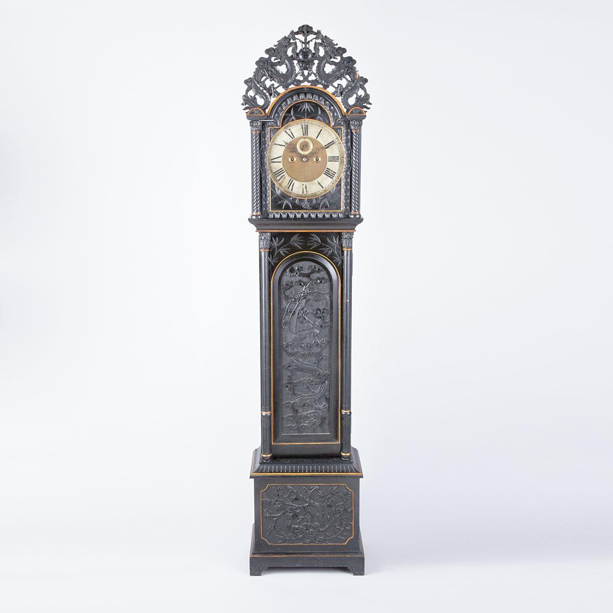 Anglo-Chinese Ebonized Teak Tall Case Clock, Shanghai, early 20th century
