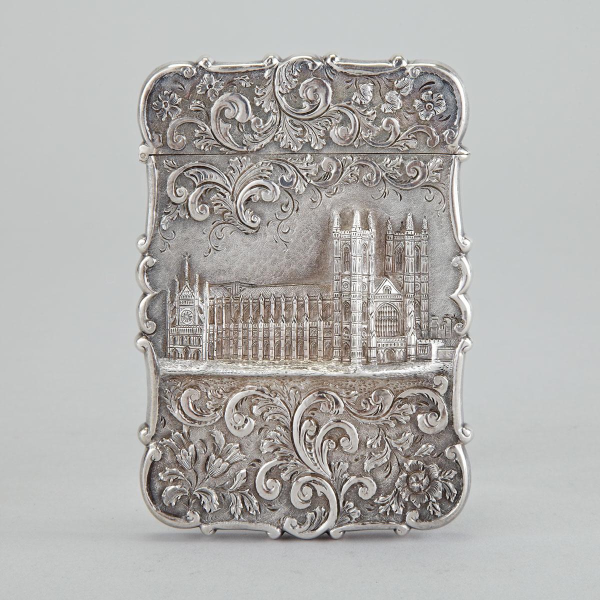 Victorian Silver Westminster Abbey ‘Castle Top’ Card Case, Nathaniel Mills, Birmingham, 1843