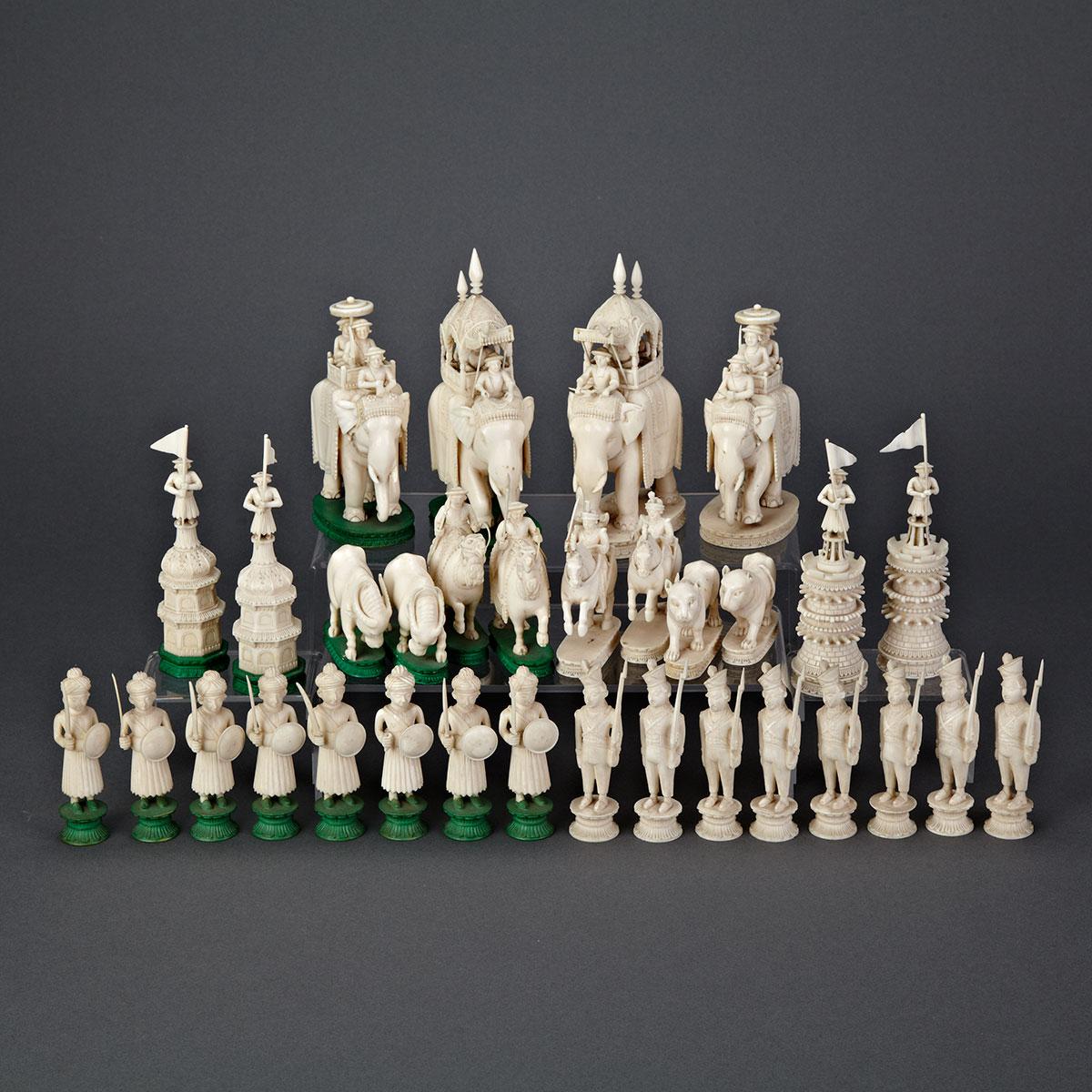 Anglo Indian John Company Carved Ivory Chess Set, Berhampore, Bengal, c.1840