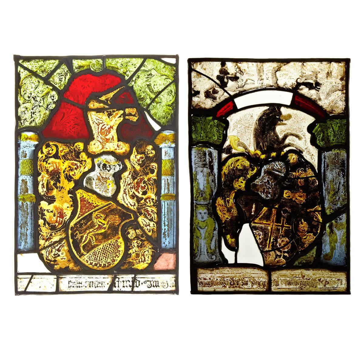 Two Swiss Heraldic Stained Glass Panels, Fribourg, 16th century