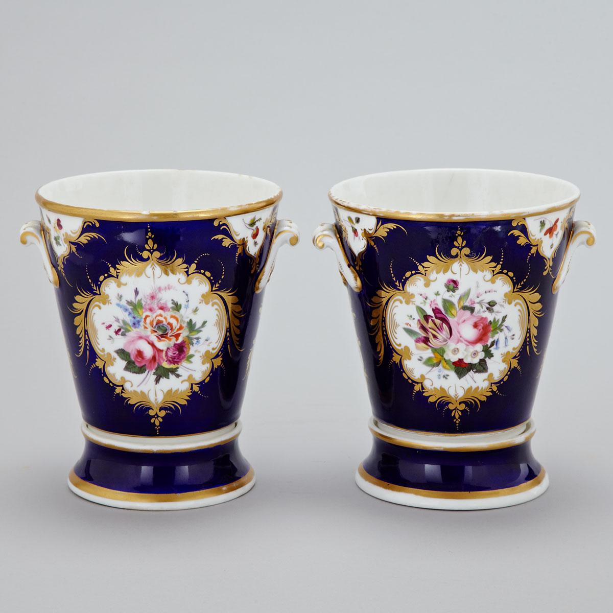 Pair of Chamberlains Worcester Blue-Ground Cachepots and Stands, c.1820