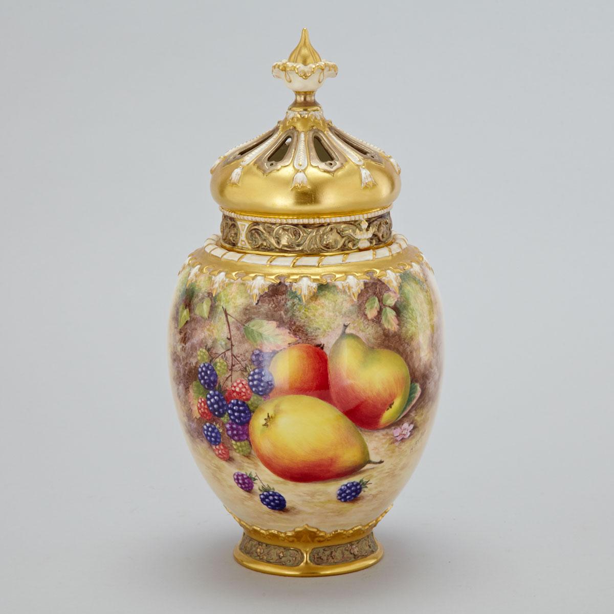 Royal Worcester Potpourri Vase and Cover, Harry Ayrton, 1952