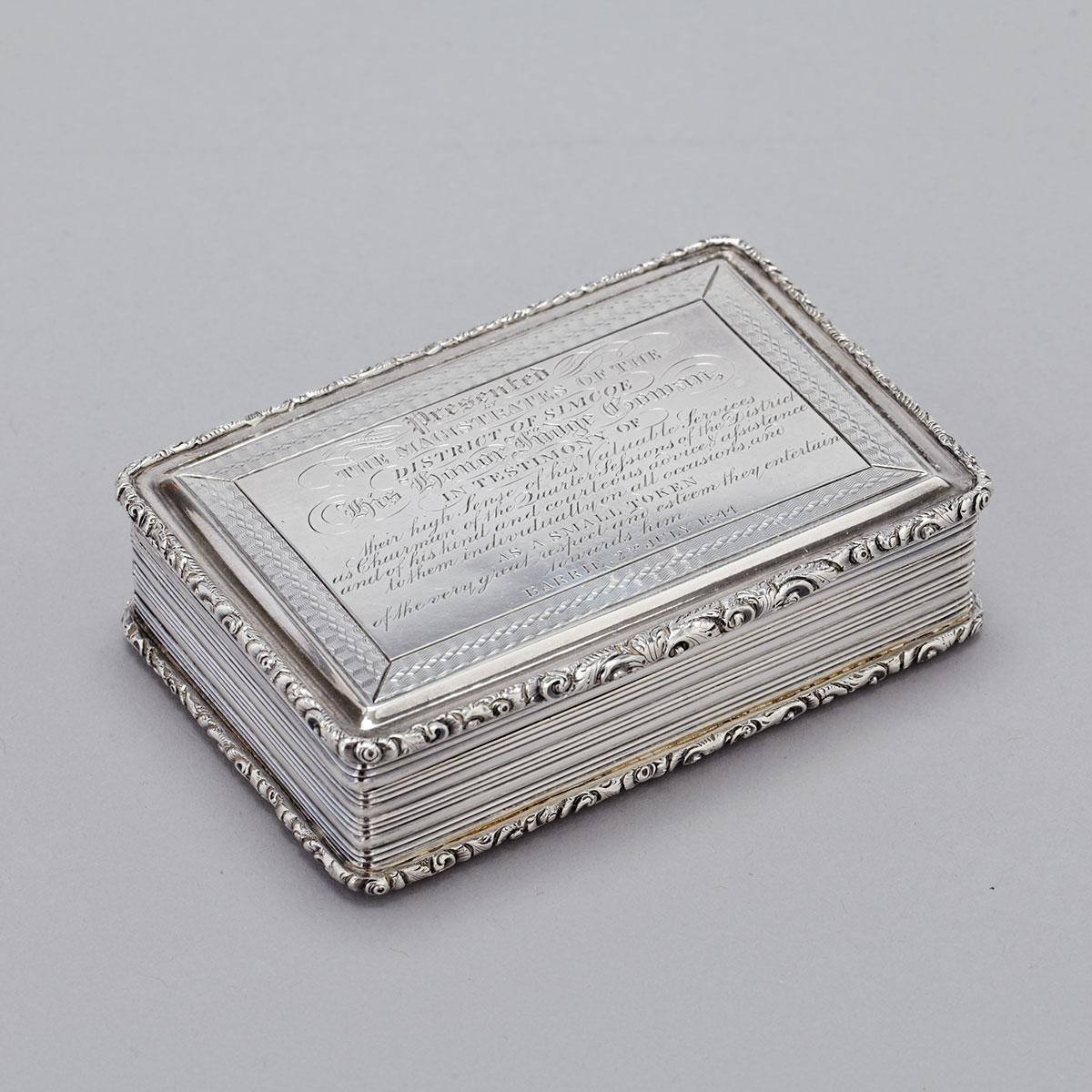 Victorian Silver Rectangular Table Snuff Box, Nathaniel Mills, Birmingham, 1842