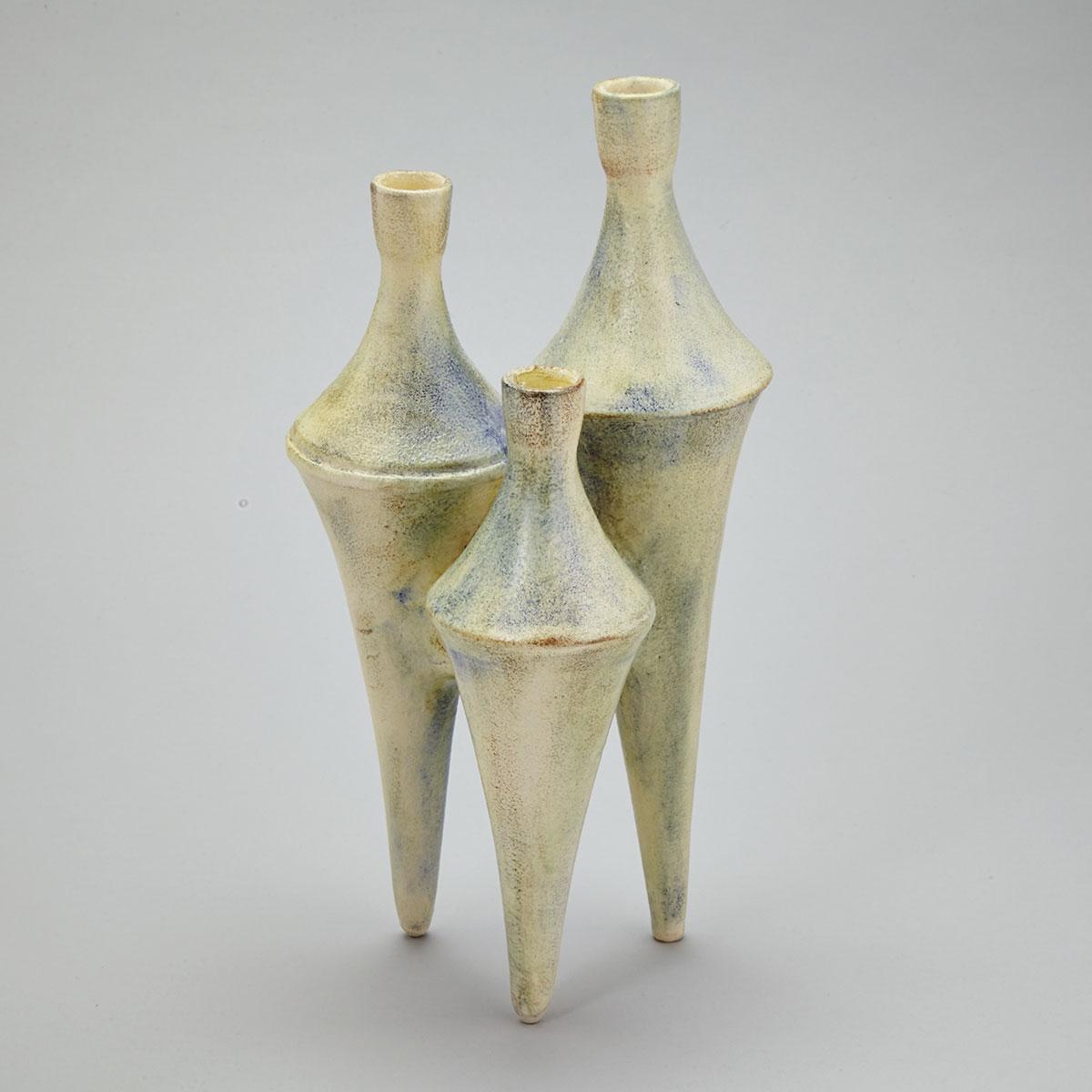 Brooklin Pottery Triple Vase Form Three-Light Candelabrum, Theo and Susan Harlander, c.1970