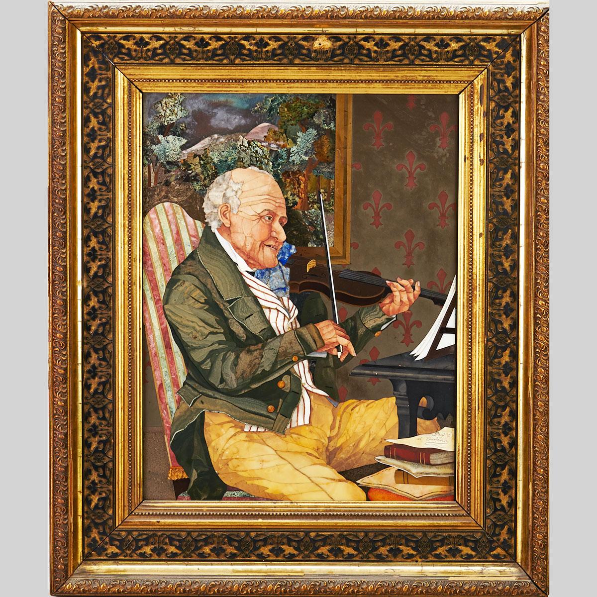 Florentine Pietra Dura Panel of a Gentleman Playing the Violin, 19th century