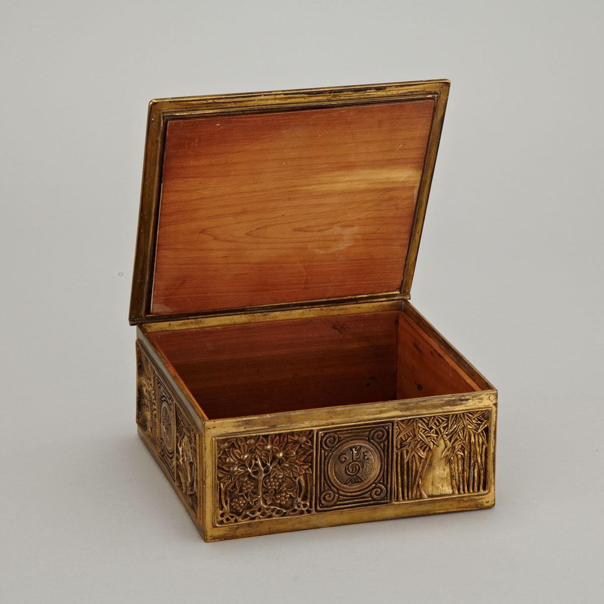 Tiffany Studios ‘Bookmark’ Pattern Gilt Bronze Cigar Box, c.1906