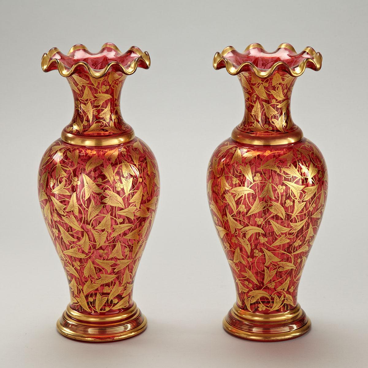 Pair of English Red Glass Vases, c.1860