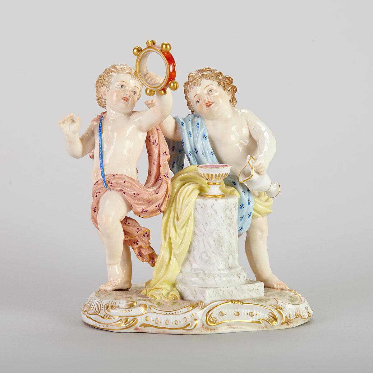 Meissen Group of Two Putti with Tambourine, late 19th century