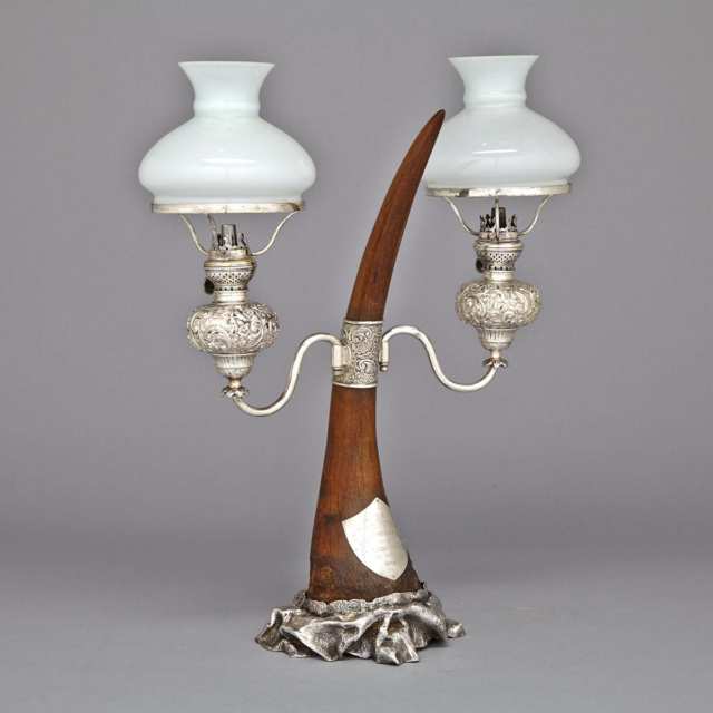 Victorian Silver Mounted Rhinoceros Horn Desk Lamp, John Bodman Carrington, London, 1896
