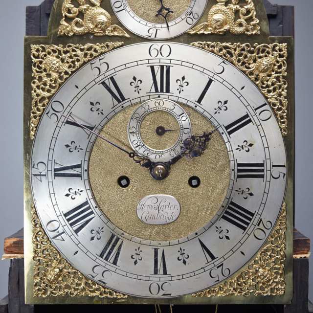 George III Black Japanned Tall Case clock, hewes carter, Cambridge, c.1790