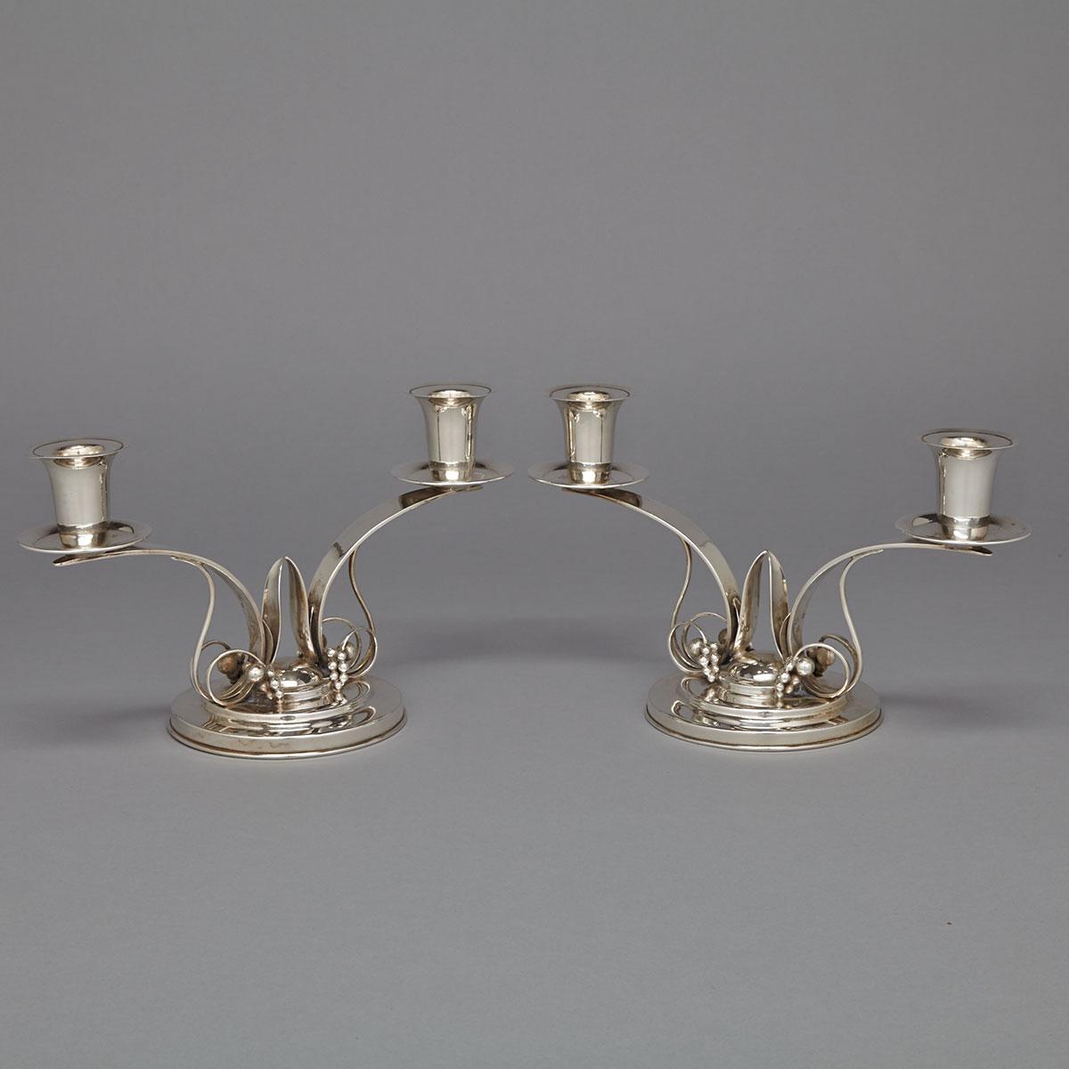Pair of Canadian Silver Two-Light Candelabra, Carl Poul Petersen, Montreal, Que., mid-20th century