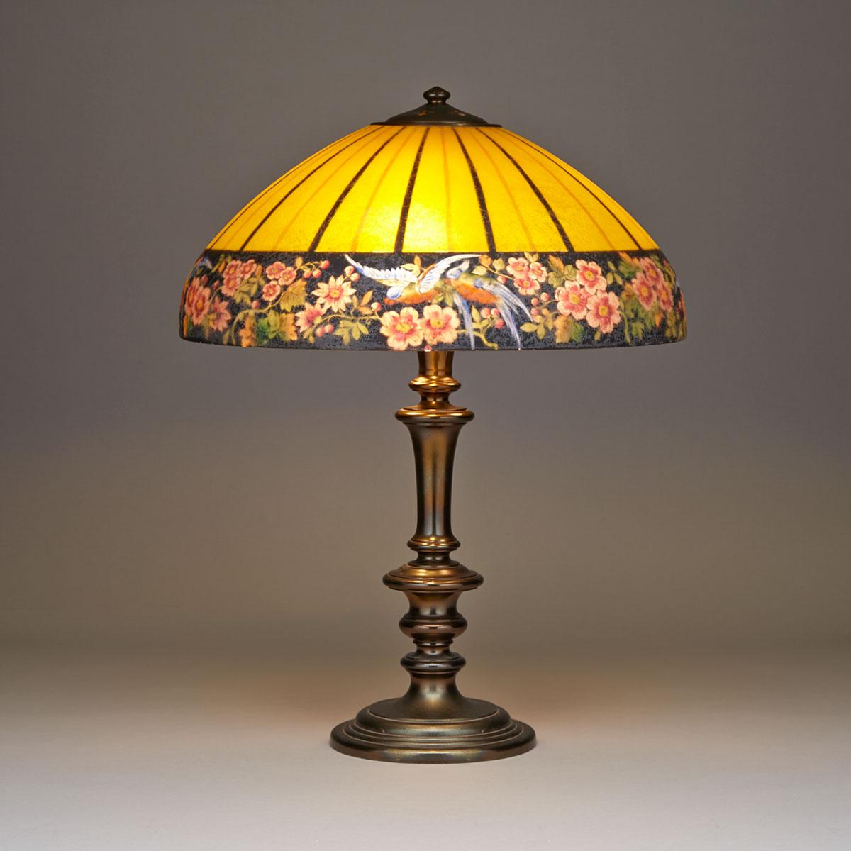 Handel Reverse Painted Glass and Gilt Bronze Table Lamp, c.1919