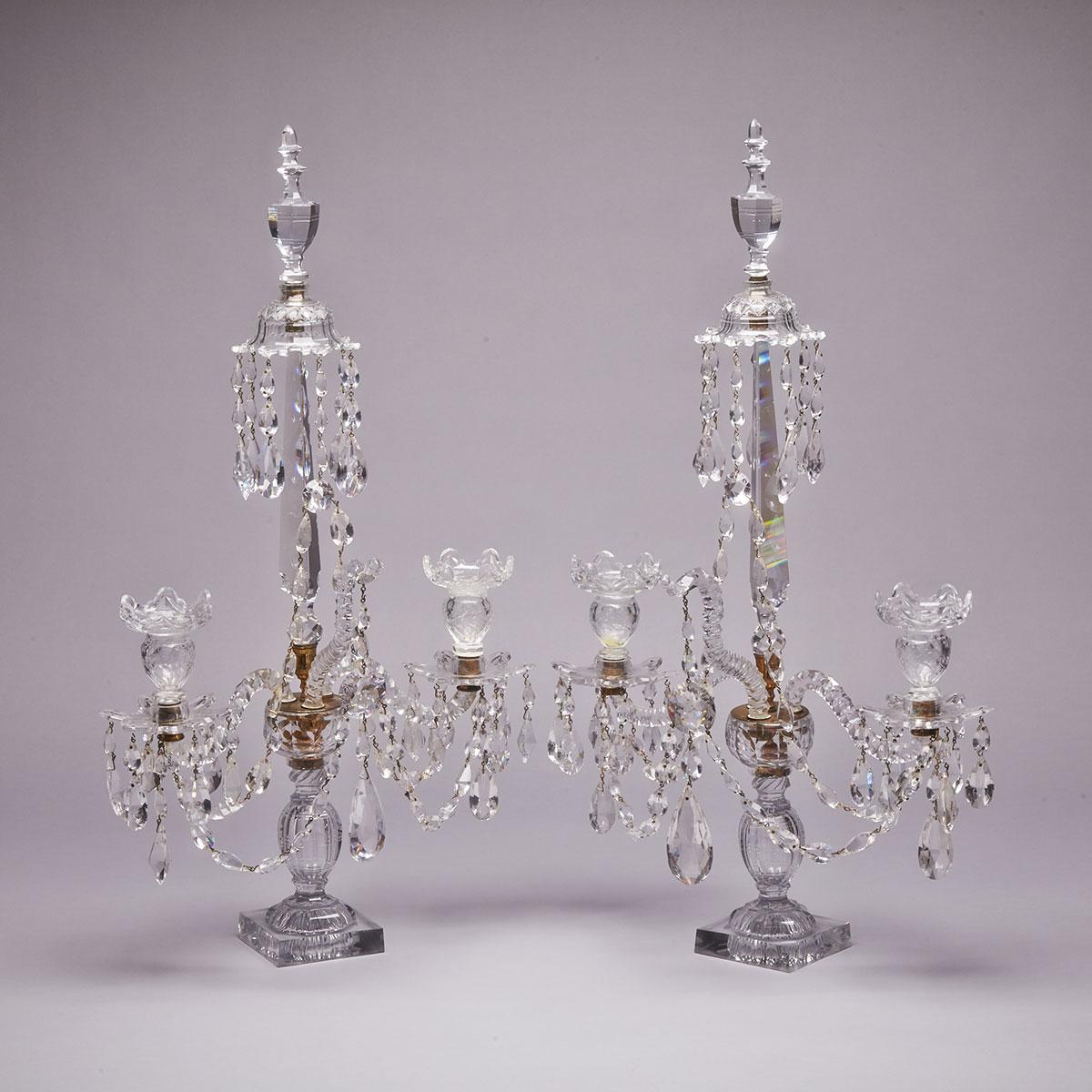 Pair of Anglo-Irish Cut Glass Two-Light Candelabra, late 18th/early 19th century
