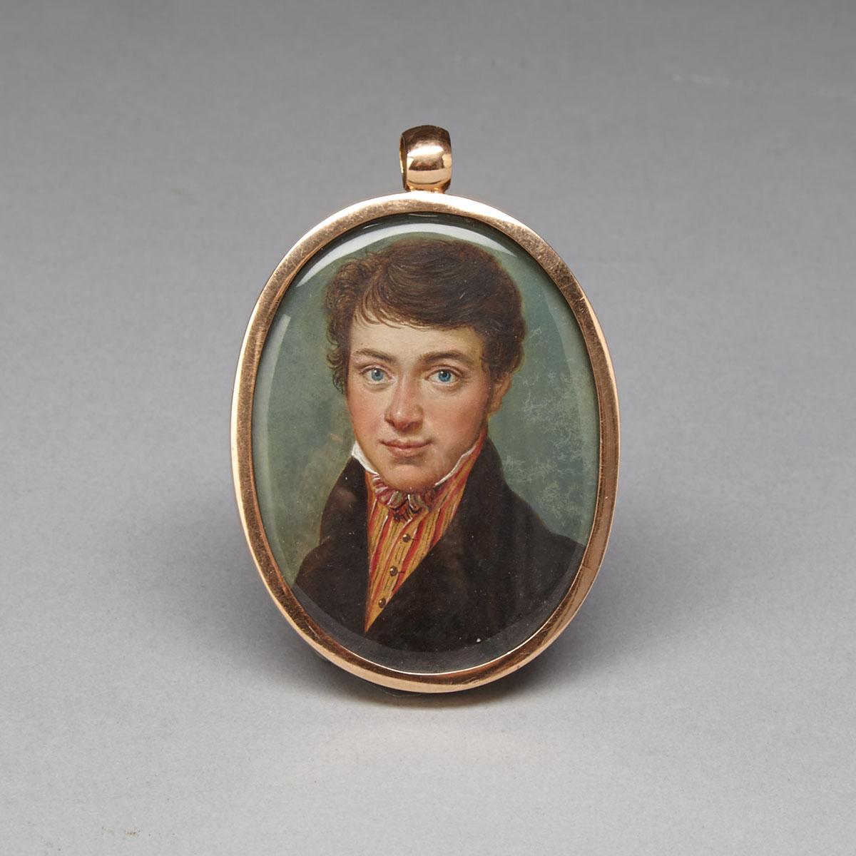 British School Portrait Miniature of a Young Gentleman, c.1820