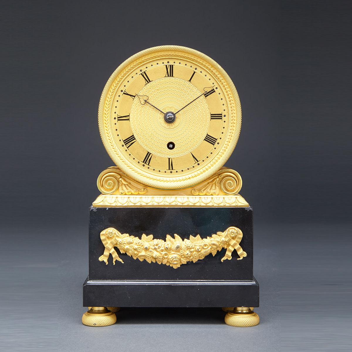 English Regency Gilt Bronze and Belgian Black Marble Table Timepiece, early 19th century