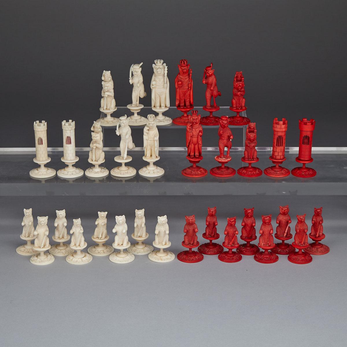 Swiss Carved Ivory ‘Bears of Berne’ Chess Set, 19th century