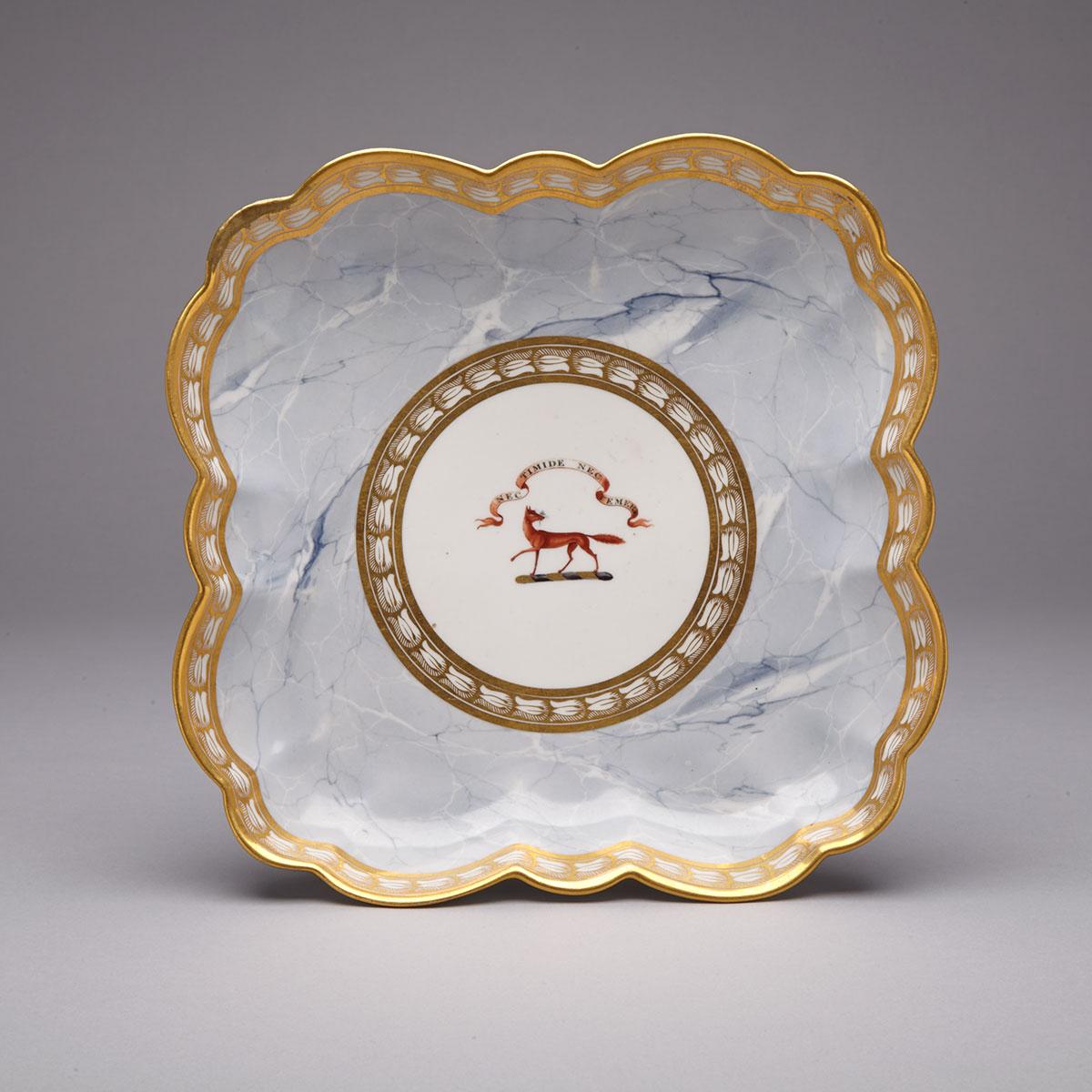 Barr, Flight & Barr Worcester Grey Marbled Ground Armorial Square Dish, c.1804-13