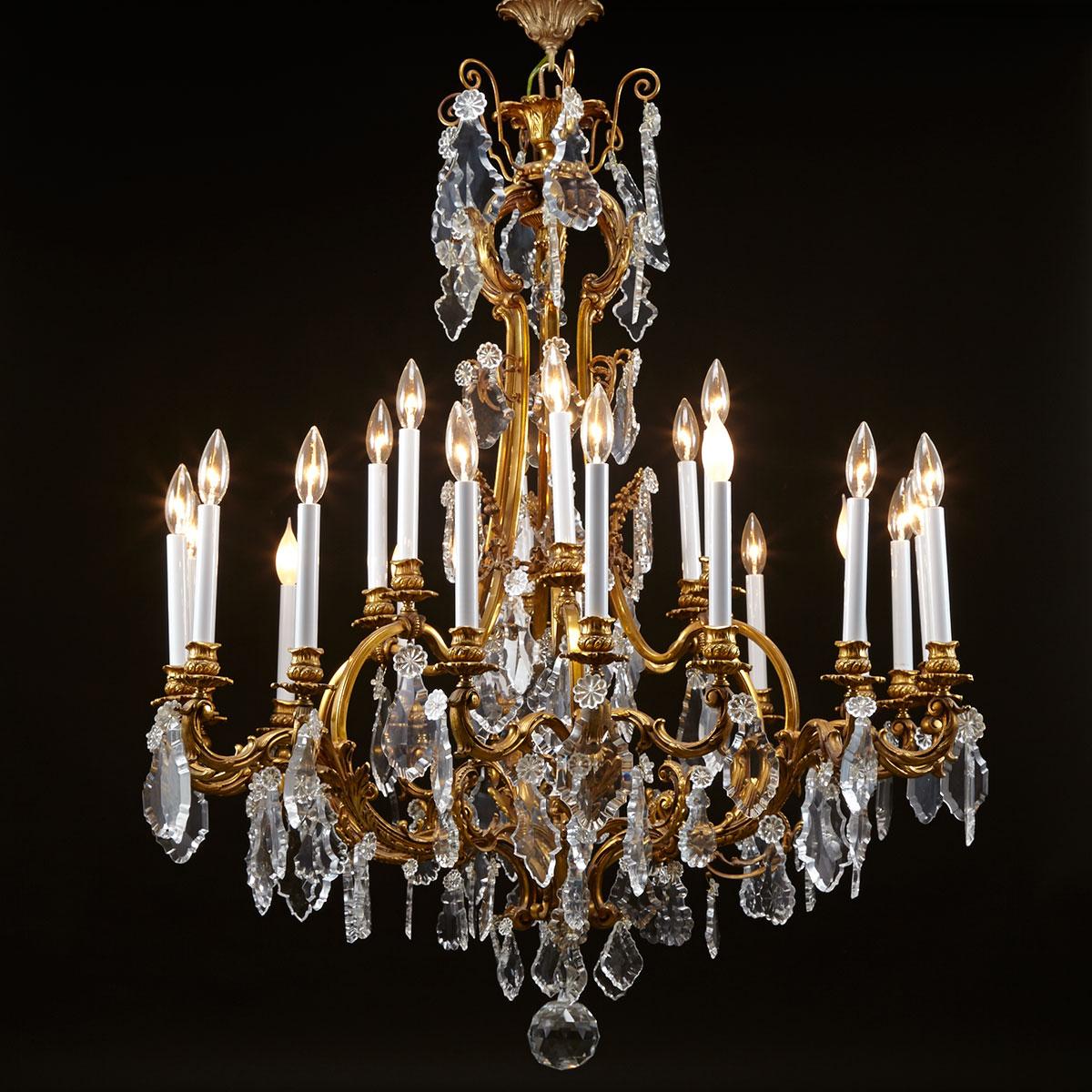 Large Louis XV Style Glass Mounted Gilt Bronze 24-Light Chandelier, mid 20th century