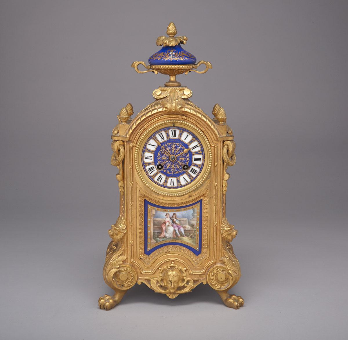 Louis XVI  Style Sevres Porcelain Mouned Gilt Bronze Mantle Clock, late 19th century