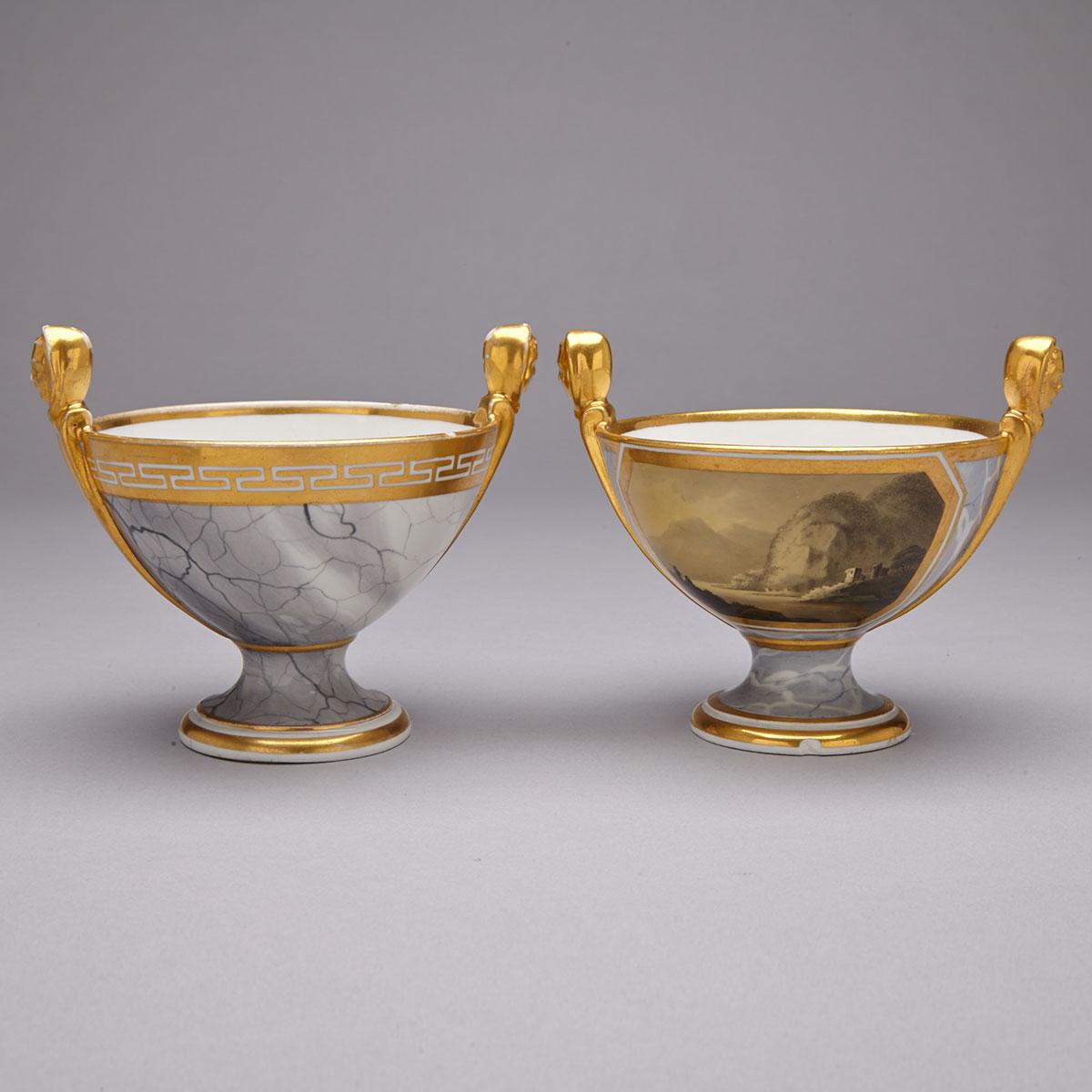 Two Barr, Flight & Barr Worcester Grey Marbled Ground Two-Handled Vases, c.1804-13