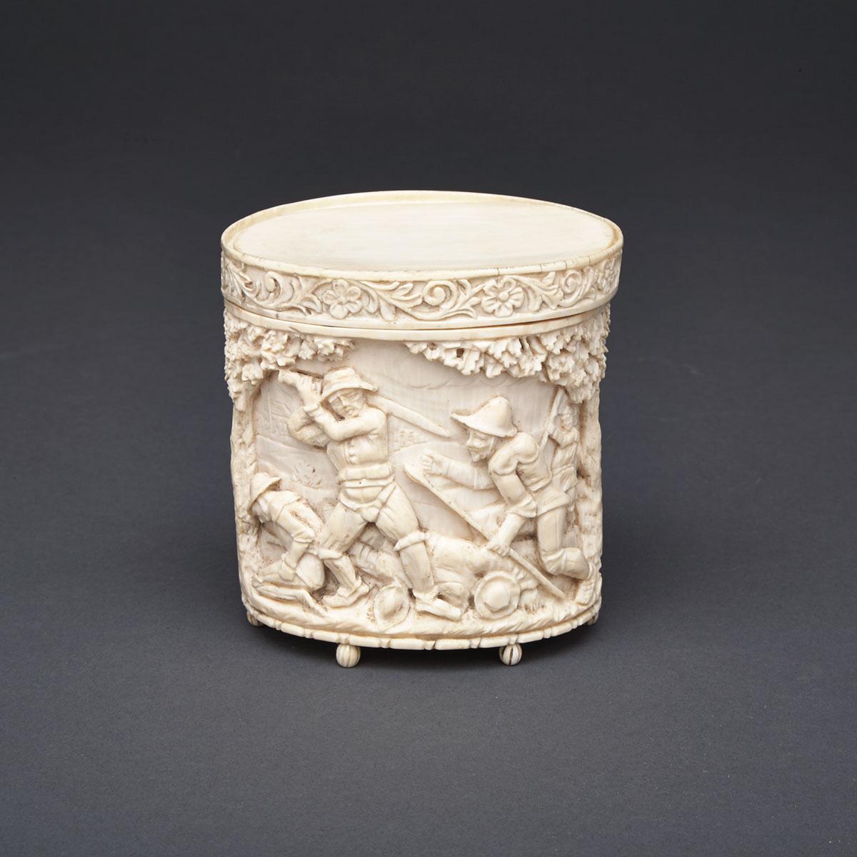 South German Carved Ivory Dresser Box, 19th century