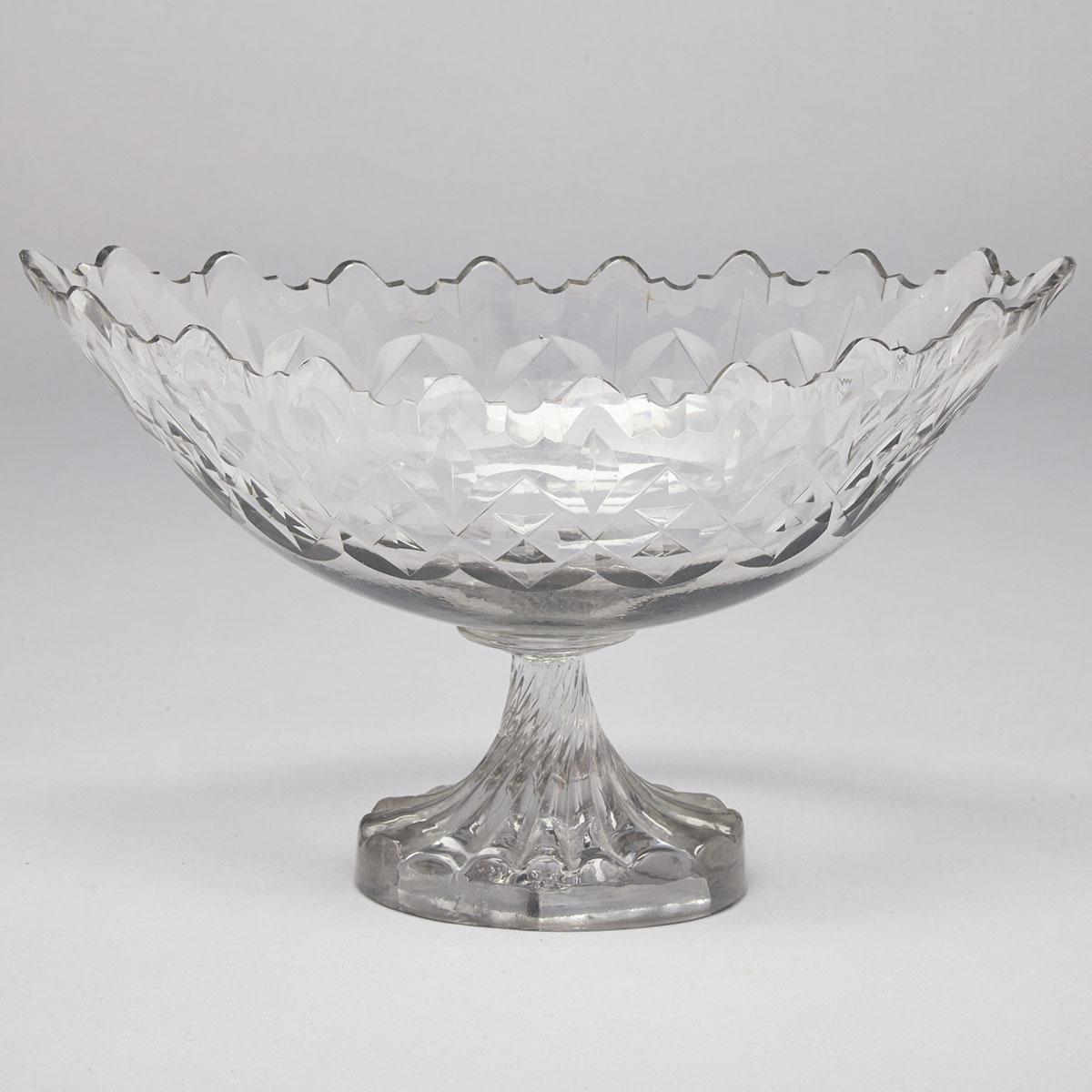 Irish Cut Glass Navette Shaped Bowl, c.1800