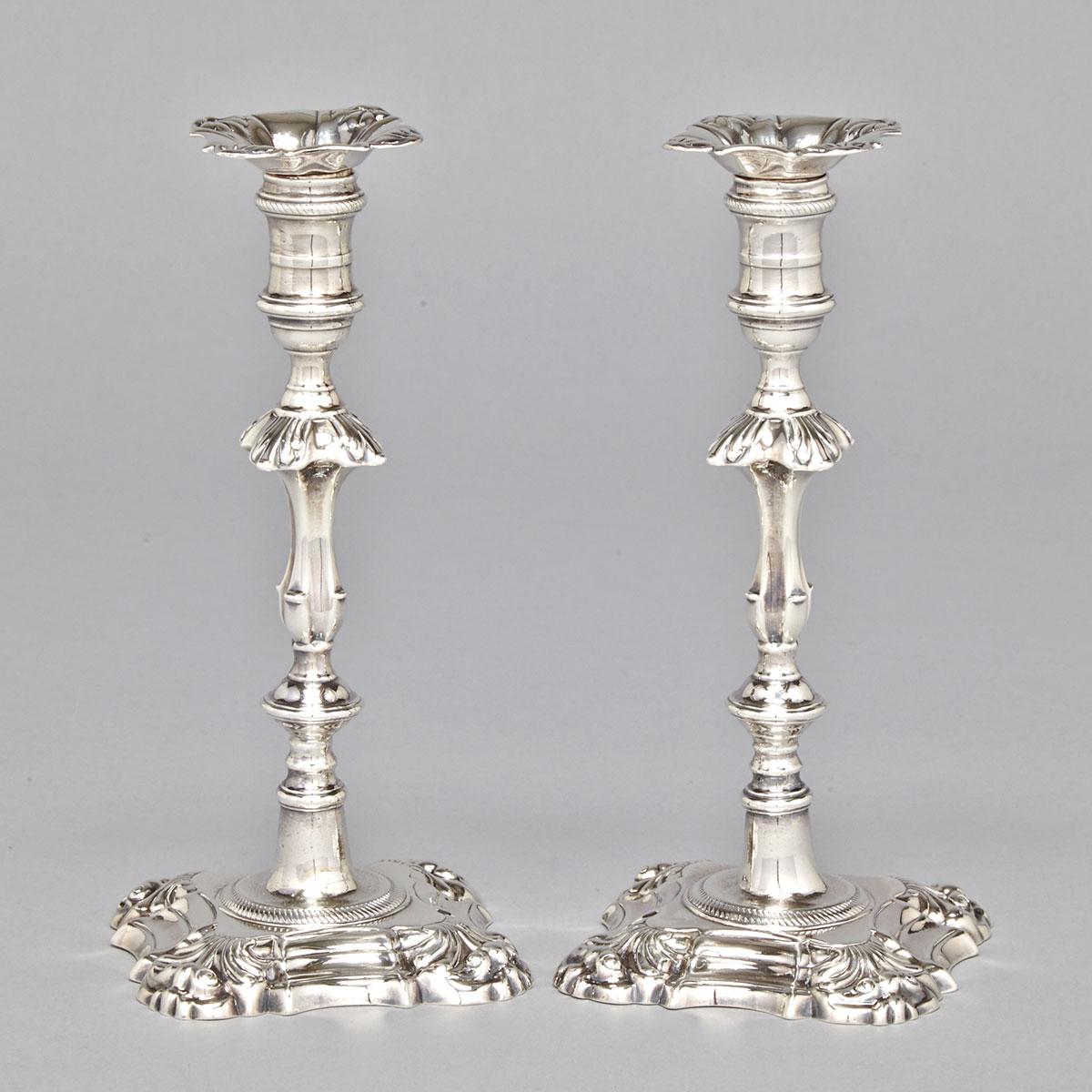 Pair of George III Silver Table Candlesticks, Elizabeth Cooke, London, 1763