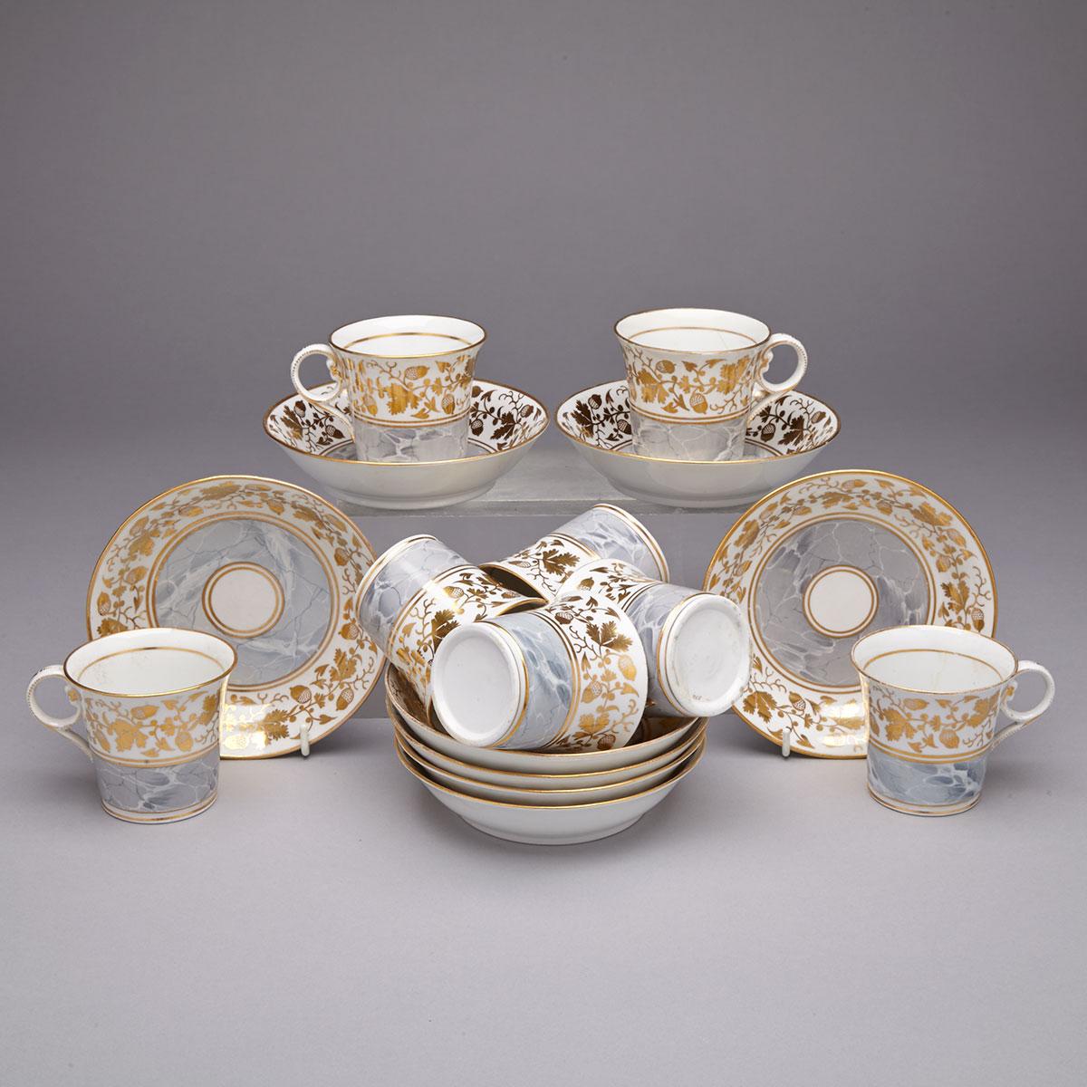 Eight Chamberlain’s Worcester Grey Marbled Ground Coffee Cups and Saucers, c.1815