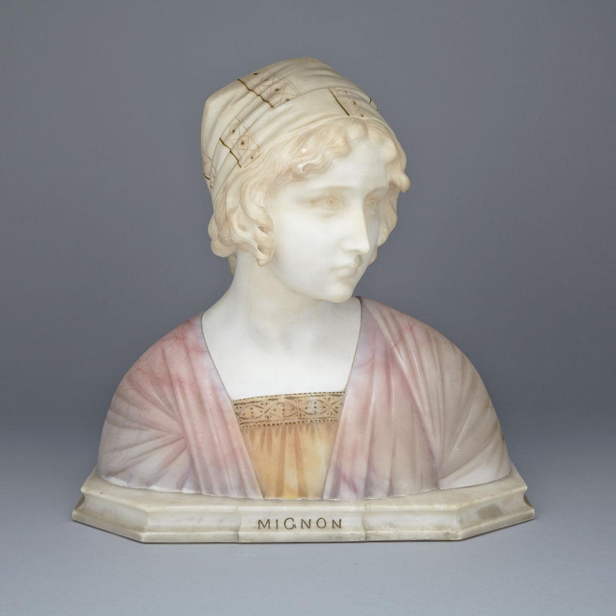 Italian Carved and Stained Marble bust of a Young Girl, ‘Mignon’, c.1900