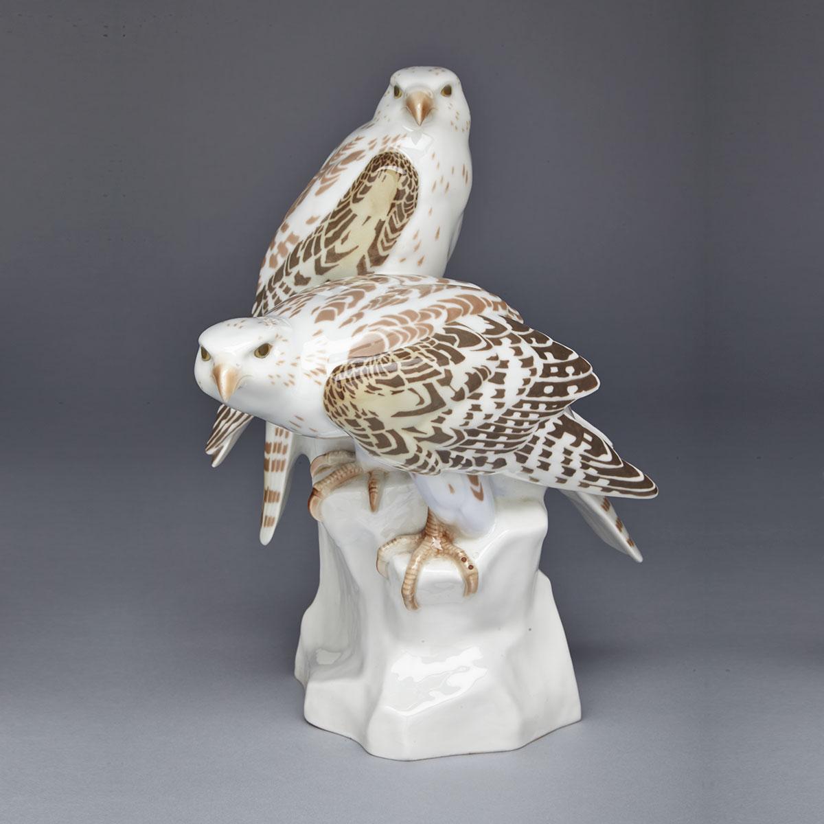 Meissen Group of Snow Falcons, Hermann Fritz, early 20th century
