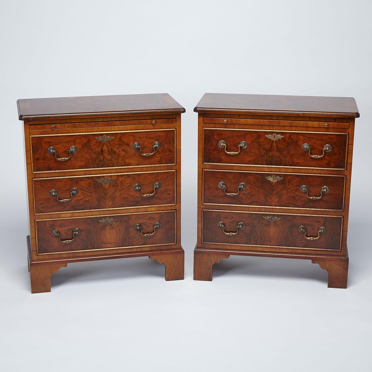 Pair of Georgian Style Crossbanded Mahogany Bachelor’s Chests, 20th century