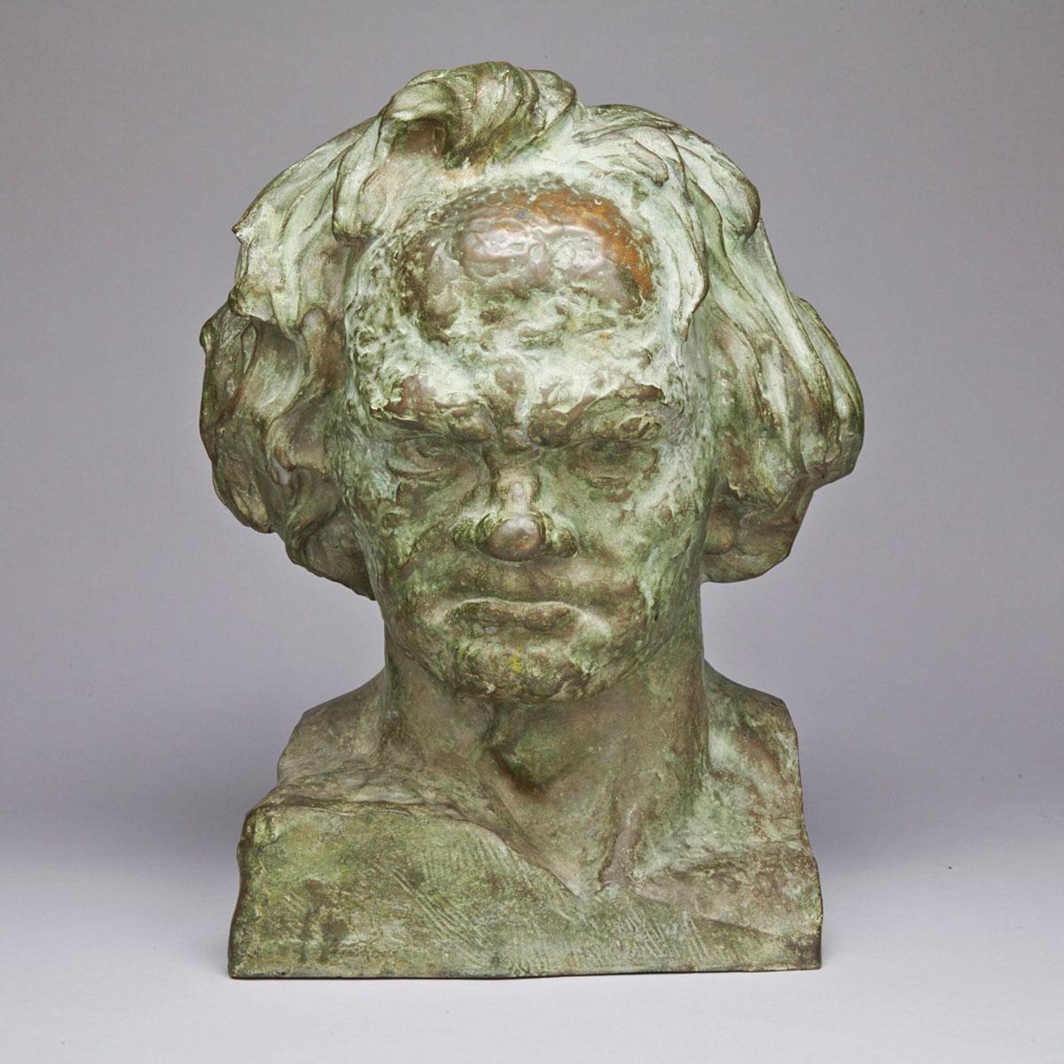 Italian School Patinated Bronze Bust of Beethoven, 1921