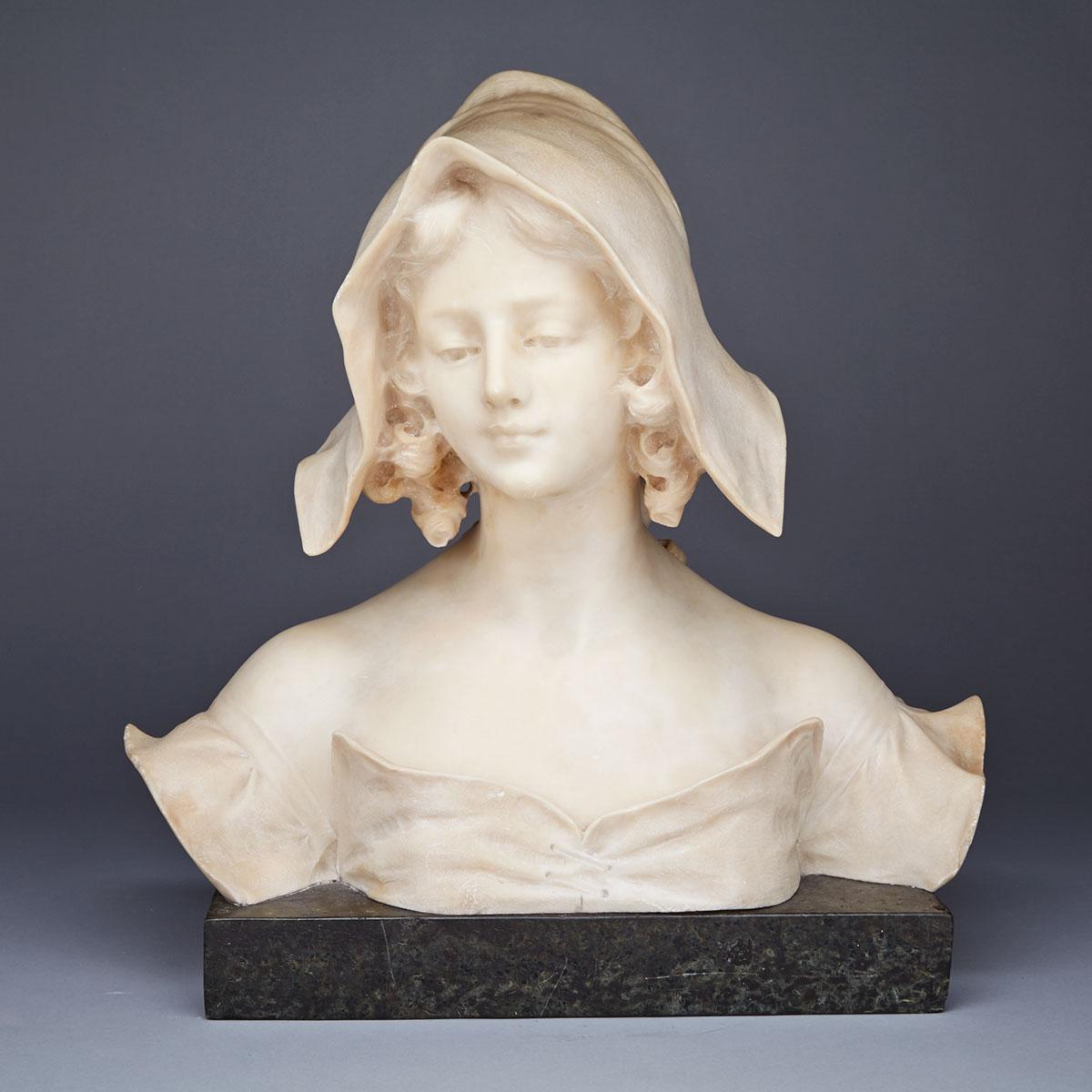 Carved Marble Bust of a Young Dutch Girl, late 19th century