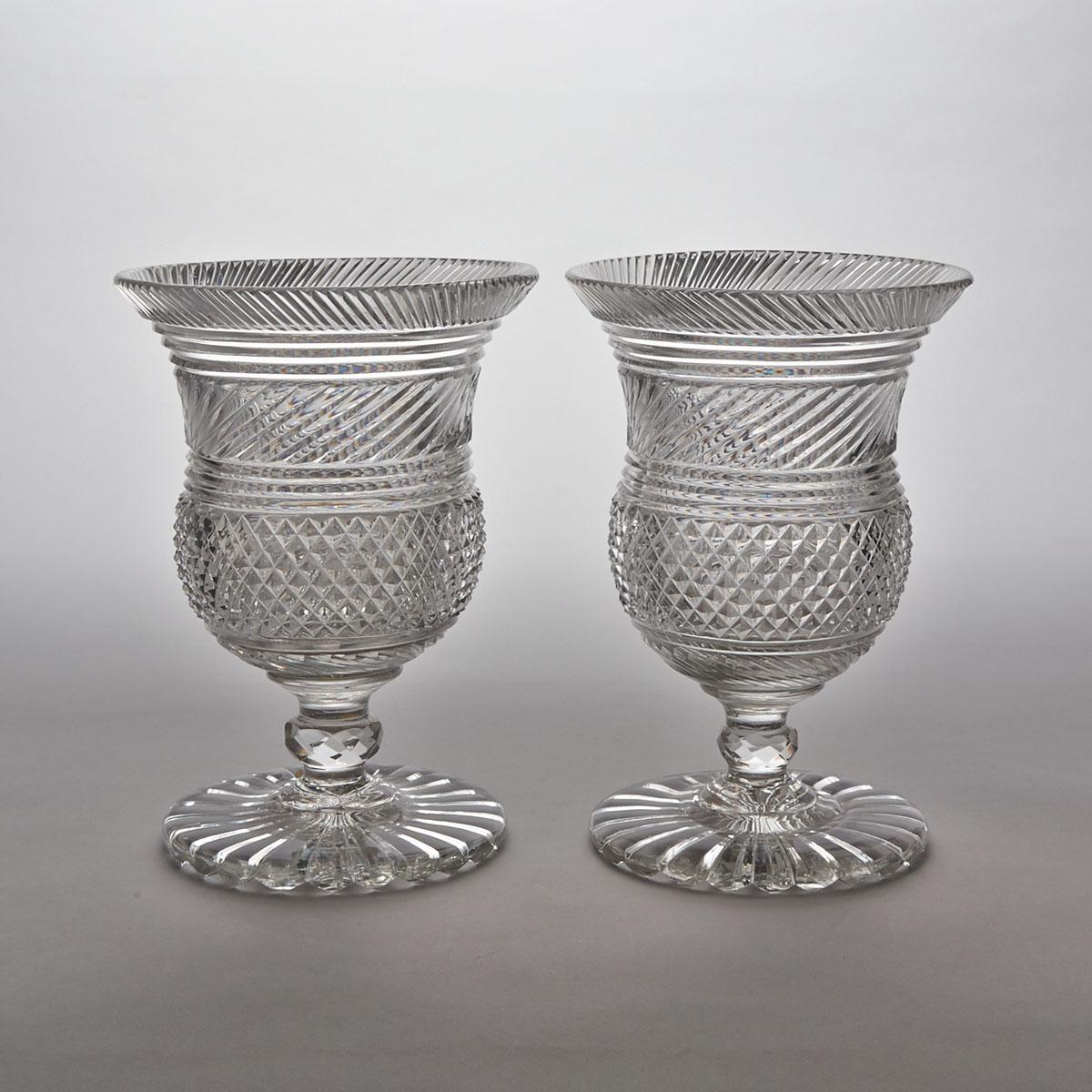 Pair of Anglo-Irish Cut Glass Vases, early 19th century