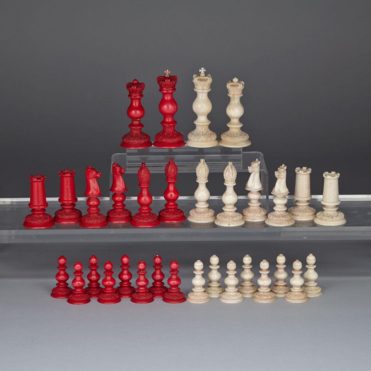 Asian for the English Market Turned and Carved Ivory Chess Set, 19th century