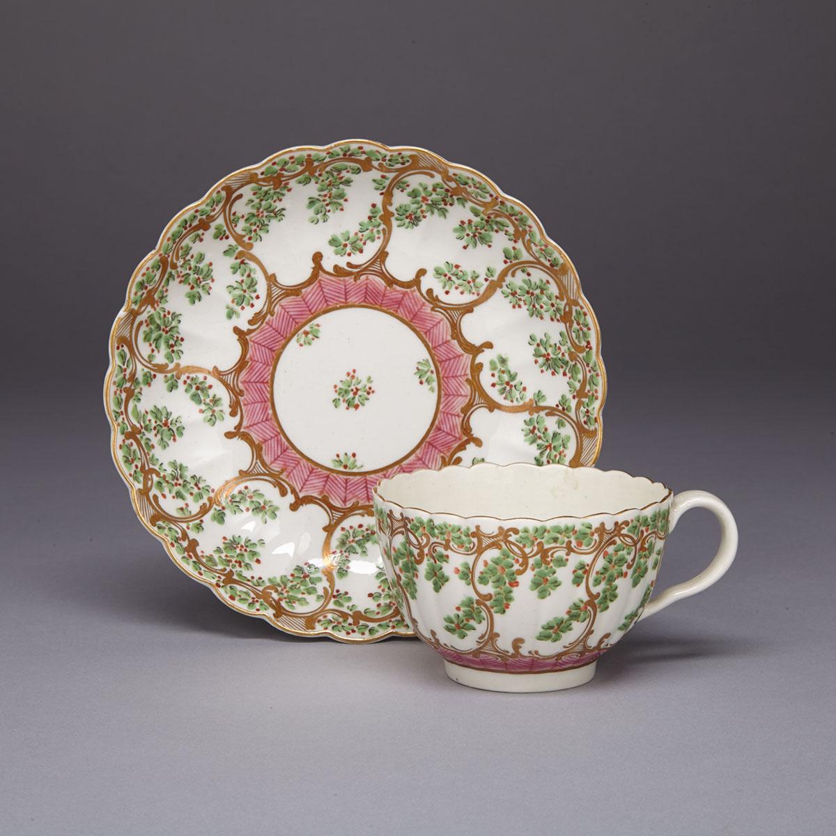Worcester ‘Hop Trellis’ Fluted Cup and Saucer, c.1770-75