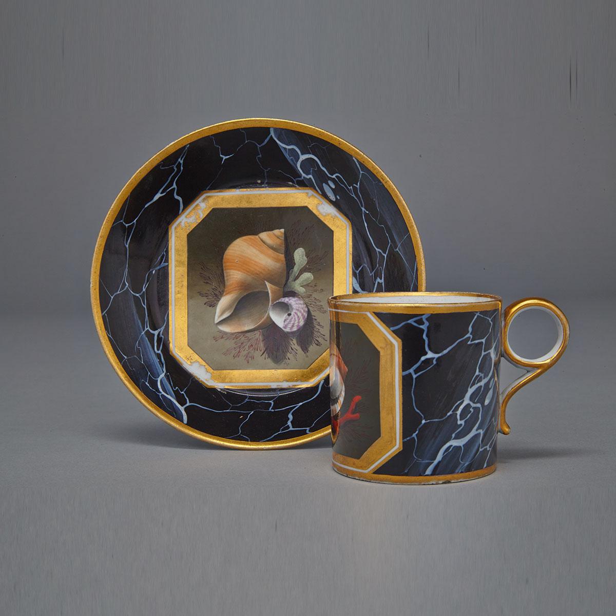 Flight and Barr Worcester Black Marbled Ground Coffee Can and Saucer, c.1800