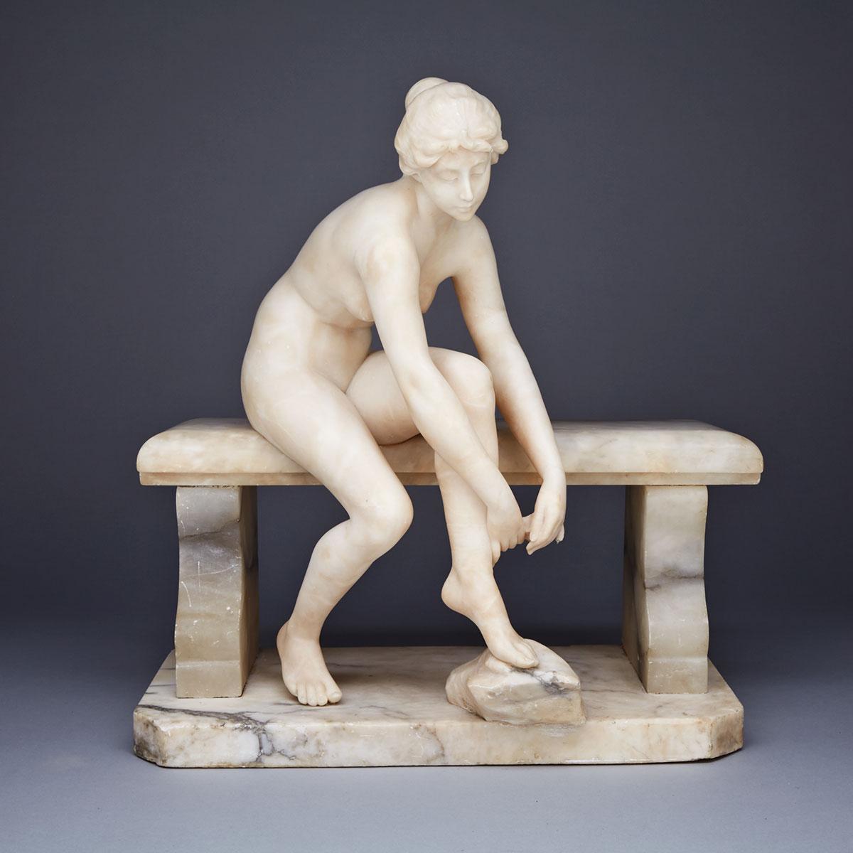 Florentine Carved Alabaster figure of a young woman, 19th century