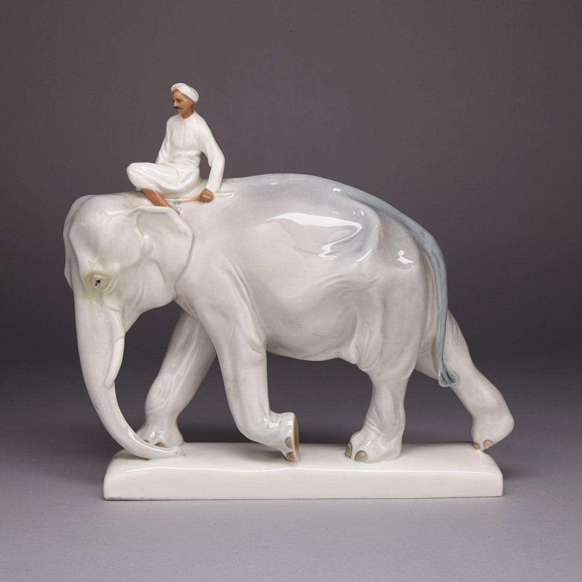 Meissen Figure of an Elephant with Mahout, Paul Walther, 20th century